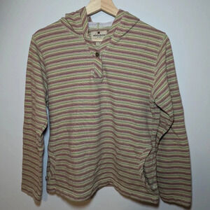 Women's Woolrich Striped 100% Cotton Hoodie Shirt Size Small Long Sleeve Green